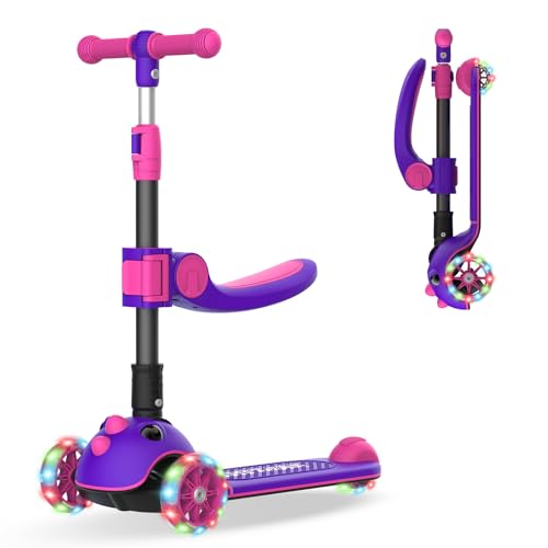 Gotrax KS3 Pro Kick Scooter for Kids, One Key Removable Seat & 3 Extra Wide PU Light-Up Wheels and Anti-Slip Deck, Adjustable Height Handlebar and Lean-to-Steer, Foldable Scooter for Children Aged 2-8