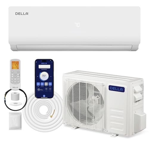 DELLA 12000 BTU Mini Split Air Conditioner Work with Alexa with 1 Ton Pre-Charged Heat Pump Ductless Inverter System, 19 SEER2 208-230V, 8 HSPF, Cools Up to 550 Sq. Ft,16.4ft installation kit included