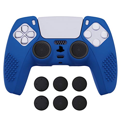 eXtremeRate PlayVital Blue 3D Studded Edition Anti-Slip Silicone Cover Skin for ps5 Controller, Soft Rubber Case Protector for ps5 Wireless Controller with 6 Black Thumb Grip Caps