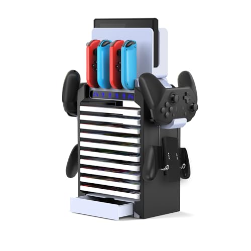 APTGAME Switch Organizer with Controller Charger, Charging Stand Dock for Nintendo Switch & OLED Joycon,Switch Organizer for Games（Charging is Limited to The Original Handle）…