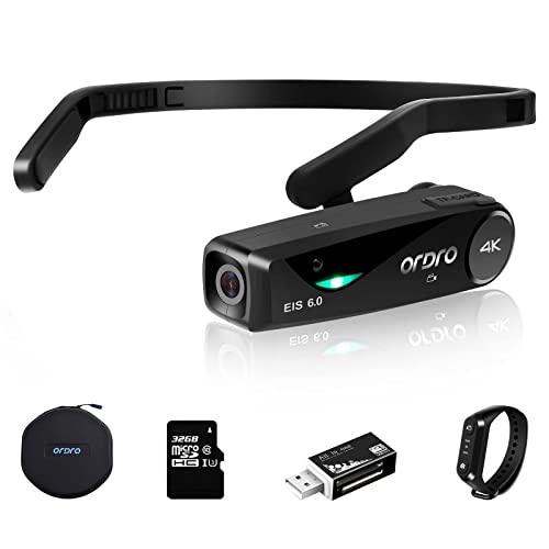 ORDRO EP6 Plus 4K Video Camcorder Wearable Vlog Camera, Vlog Video Camera UHD 1080P 60FPS Hands-Free Head Mounted Camera with EIS 6.0 Anti-Shake, 32G Micro SD Card, Smart Remote
