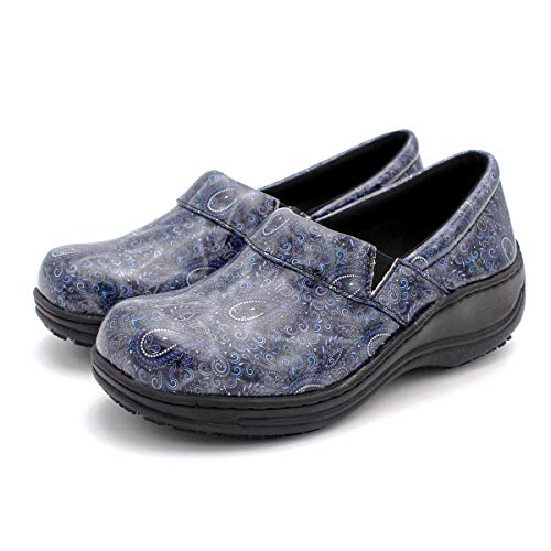 Laforst Womens Rachel PU First Nonslip Nursing Shoes Waitress Waiter Work Shoes Manmade Upper Slip on Clog Blue Cashew 9