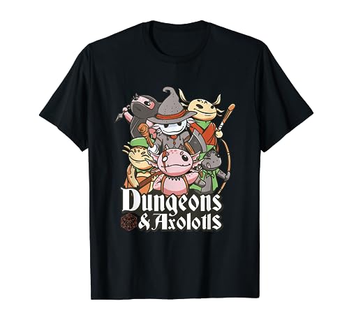 Funny Dungeon Axolotl Wizards And Warriors Medieval D20 Dice T-Shirt