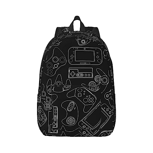 Wiqodme Video Game Controller Gamepad Black White Backpack Casual Laptop Daypack Computer Bag for Men Women Travel