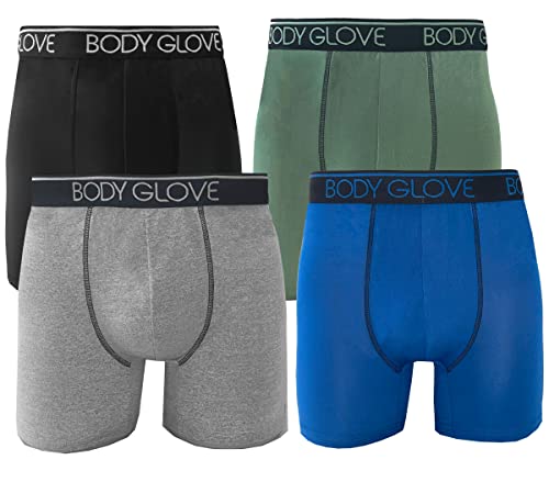 Body Glove Mens Boxer Briefs, Dry Fit Performance Underwear, Breathable Athletic Sport Stretch Boxers, 4 Multicolor Pack/S
