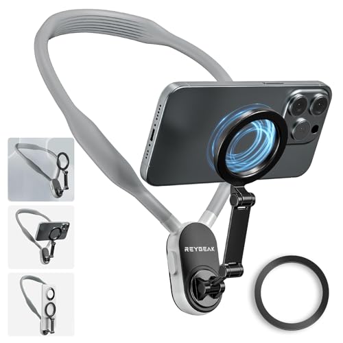 REYGEAK Magnetic POV/Vlog Phone Neck Mount Holder for Magsafe iPhone 15/14/13/12 Pro Mini/Plus/Pro/Pro Max, Hand Free Chest Stand Video Recording for Mobile Phone Accessory (Elephant Grey)