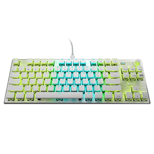 ROCCAT Vulcan TKL Pro PC USB-C Gaming Keyboard, Linear Optical Titan Switch, AIMO RGB Lighting, Tenkeyless Mechanical Feel Speed Keystroke, Low Profile Ergonomic Design for Wrist Rest Support, White
