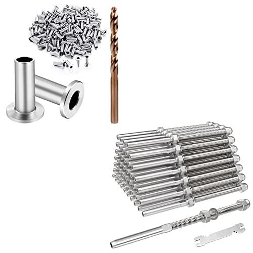BLIKA 50 Pack 6' Long 1/8' Swage Threaded Stud Tension End Fitting Terminal and 120 Pack Stainless Steel Protector Sleeves