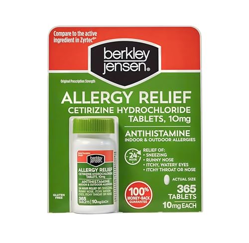 berkley jensen 24 Hour Allergy Relief (365-Count), 10 mg Cetirizine Hydrochloride Antihistamine - Fast Allergy Medicine for Indoor & Outdoor Allergies, Easy-Swallow Tablets, Compare to Zyrtec