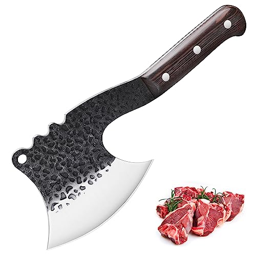 Handmade Meat Cleaver Axes for Bone or Meat Cutting, Hand Forged Butcher Knives, Heavy Duty Full Tang Bone Chopper Axe for Kitchen Outdoor BBQ, High Carbon Steel Bone Cutting Knife