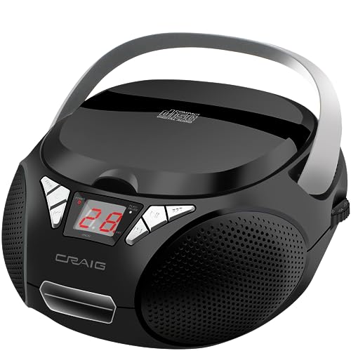 Craig CD6925 Portable Top-Loading Stereo CD Boombox with AM/FM Stereo Radio and Bluetooth Wireless Technology | LED Display | Programmable CD Player | CD-R/CD-W Compatible (Black/Gray)