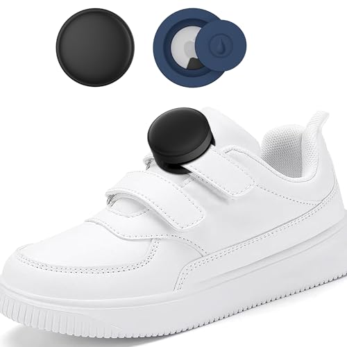 [2 Pack] AirTag Holder for Kids Shoelaces, Hidden Wear Resistant Silicone Air Tags Case Cover for Children Shoes Shoestring Accessories for Toddler Child(Black,Dark Blue)