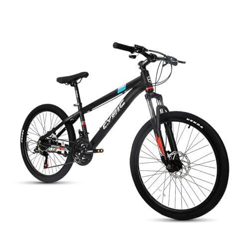 CYBIC 24 inch Mountain Bike for Man, Aluminum Frame, Suspension Fork, Disc Brake, 24 inch Bicycle, Multiple Colors for Adults (24IN, Black)