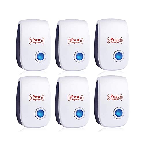 (6 Pack) Ultrasonic Pest Repeller, Electronic Plug in Sonic Repellent pest Control for Insects Roaches Ant Mice Bugs Mouse Rodents Mosquitoes Spiders, Home, Office, Warehouse, Hotel