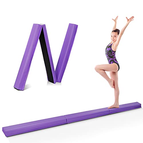 ZENY 9ft Folding Gymnastics Balance Beam Low Floor Balance Beam Bar with Anti-slip Base Extra Firm Foam Walking Beams Home Balance Training Gymnastics Equipment (Purple)