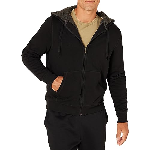 Amazon Essentials Men's Sherpa-Lined Full-Zip Hooded Fleece Sweatshirt, Black, X-Large