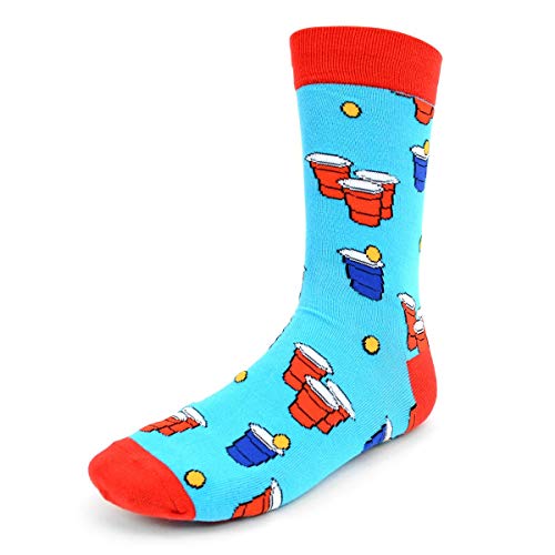 Urban Peacock Men's Novelty Fun Crew Socks Jackpot Gambling Dice (Beer Pong - Blue with Red, 1 Pair)