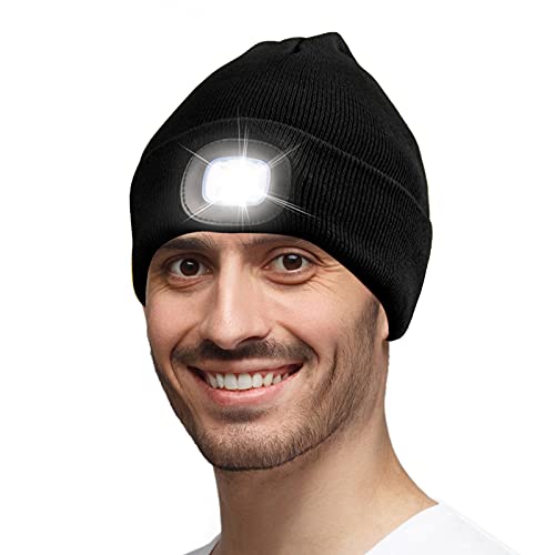 Ocatoma Gifts for Men,LED Unisex Beanie Warm Hat with Light Gift Idea for Dad,Father,Boyfriend,Mechanic,Stocking Stuffers Black