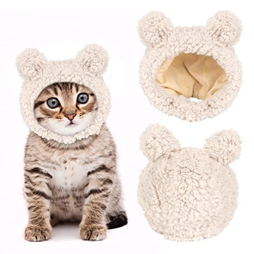 JOICEE Cute Cat Costume Warm Bear Hat for Cat Adjustable Soft Small Pet Headwear Bear Hat for Cat Puppy Dog