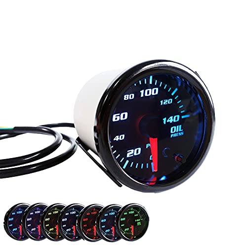 2'' Oil Pressure Gauge Meter with Sensor Tinted 7 Color Car Digital LED 0-140 PSI 52mm Oil Press Gauge