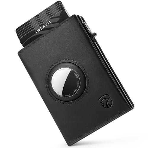 iwantit AirTag Wallet for Men, Full Grain Genuine Leather, Mens Wallet with AirTag Holder, Apple Air Tag Minimalist Front Pocket Trifold Wallet, RFID Blocking, Smart Pop up Wallet with Card Holder