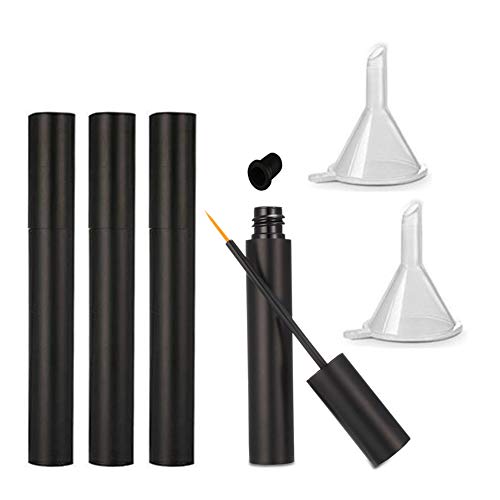 4 Pieces 5ml Aluminum Empty Eyeliner Tubes Refillable Eyelash Growth Liquid Bottle Plastic Eyeliner Vials Tube with Brush Eyelash Growth Oil Mascara Tube Come with 2 Mini Palstic Funnels, Matte-Black