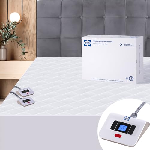 Sealy Heated Mattress Pad Queen Size 60x80 Inch | Luxury Quilted Waterproof Electric Mattress Cover with 10 Heat Setting Dual Controller & 1-12 Hours Auto Shut Off | Fit Up to 17' Deep Pocket