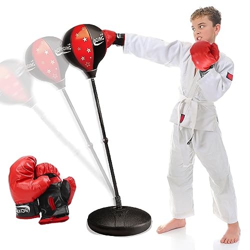Punching Bag for Kids, Boxing Bag Toy with Boxing Gloves & Adjustable Stand, Great for Age 4, 5, 6, 7, 8, 9 Years Old Boys