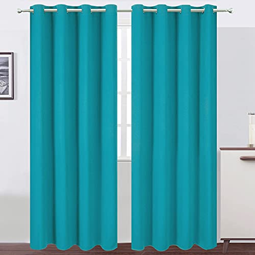 LEMOMO Teal/Turquoise Kids Blackout Curtains for Bedroom/52 X 84 Inch/Set of 2 Panels Thermal Insulated Living Room Curtains