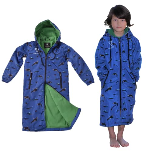 V ATHLETICA Unisex Designer Swim Parka for Youth/Kids (US, Alpha, 3X-Small, Regular, Dolphins-Green)