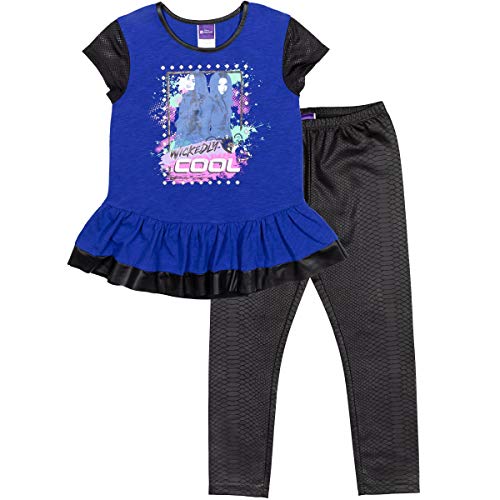Disney Descendants Mal Evie Big Girls Peplum Short Sleeve T-Shirt Legging Set 7-8