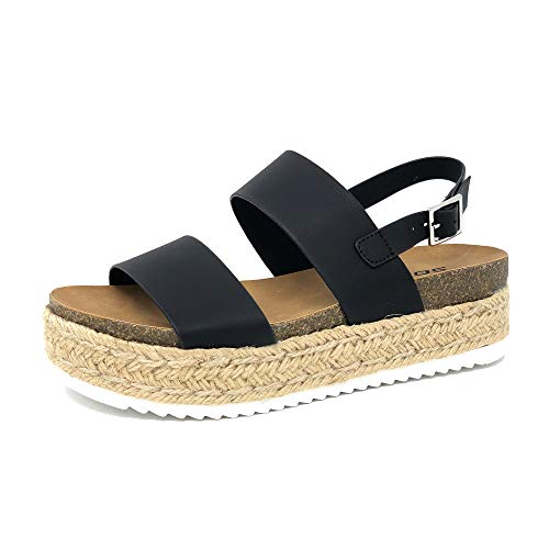 Soda Womens Casual Kazoo Espadrilles Trim Flatform Wedge Buckle Ankle,Black K,7.5