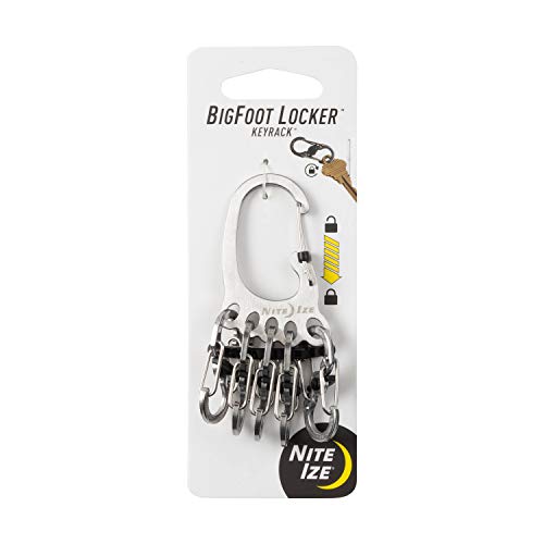 Nite Ize KLKBF-11-R6 Bigfoot Locker KeyRack, Carabiner Chain with 5 Stainless Steel Locking S-Biner Toes to Hold Keys Separately + Securely, 1,unisex-adult, Silver