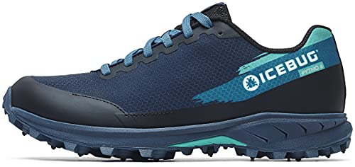 Icebug Womens Pytho6 BUGrip Trail Running Shoe with Carbide Studded Traction Sole, Dark Blue/Mint, L09.0