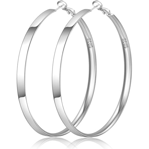 PABBEU Silver Hoop Earrings for Women Lightweight Large S925 Sterling Silver Hoop Earrings Hypoallergenic Silver Big Hoops Earrrings for Girls 40mm