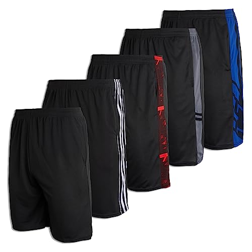 Real Essentials Mens Mesh Sweat Shorts Active Wear Athletic Short for Men Basketball Pockets Gym Soccer Running Summer Fitness Quick Dry Casual Clothes Men's Sport, Set 8, XXL, Pack of 5