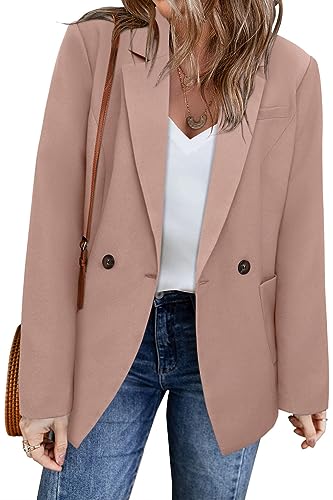 Women's Oversized Blazer Trendy Open Front Long Sleeve Lapel Business Casual Blazer Jackets for Women Light Pink L