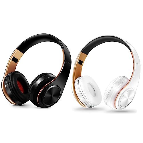 Bluetooth Headset Stereo Sound Computer Headset for Gaming Meetings Chat- Comfortable Over-Ear PC Headphones with Mic/Soft Earmuffs/Foldable/SD/TF 3.5 Jack for Universal Connectivity (2 Pcs a Pack)