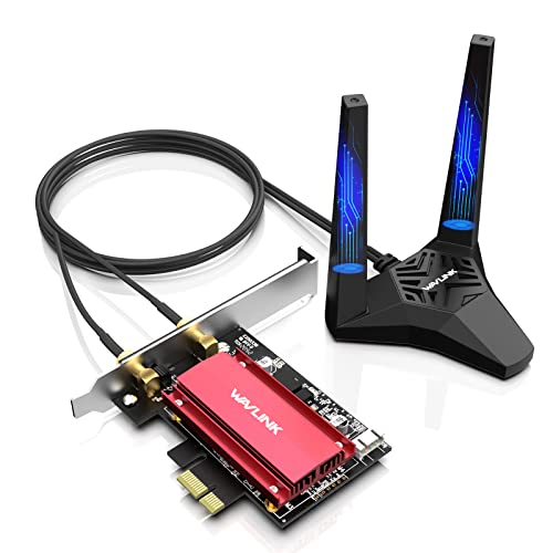 WAVLINK WiFi 6 AX3000 PCIe WiFi Adapter for Desktop PC, Intel WiFi 6 AX200 with Bluetooth 5.2,Magnetic 5dBi Antenna Base,Advanced Heat Sink,160MHz,MU-MIMO,OFDMA,Supports Windows 11,10(64bit)