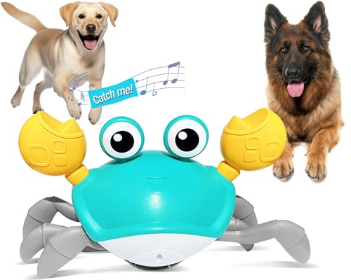 Crawling Crab Dog Toys,Escaping Crab Dog Cat Toy with Obstacle Avoidance Sensor,Interactive Dog Toys with Music Sounds & Lights for Dogs Cats Pets,Christmas Toy Gift for Puppy/Small/Medium Dogs