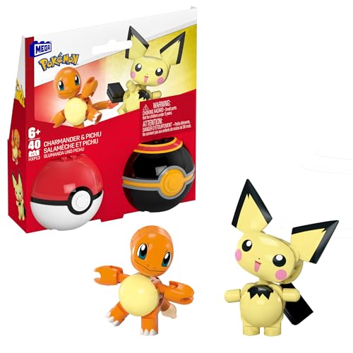Mega Pokémon Action Figure Building Toys Set, Poké Ball 2-Pack, Pichu and Charmander with 40 Pieces, for Kids