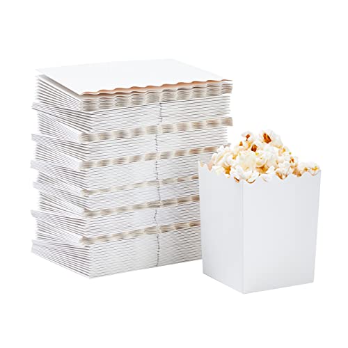 100 Pack Mini Popcorn Containers for Party Supplies, Bulk White Treat Boxes with Scalloped Edges for Movie Night Decorations (3 x 4 In)