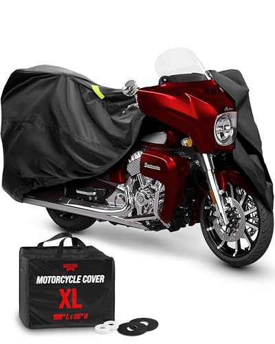 Badass Moto Ultimate Waterproof Motorcycle Cover. Heavy Duty, Night Reflective, Windshield Liner, Heat Shield, Vents, Lock Pocket, Taped Seams (108” Full Dressers,Tourers) Extra Large