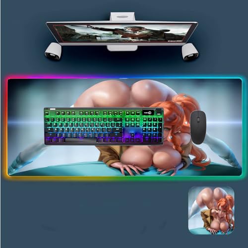 Mouse Pads Anime Girl Sexy Butt RGB Gaming Mouse Pad Gaming Gamers Accessories LED Large with Backlit for Pc Desk Laptop Mat 31.49x12 inche,Color1