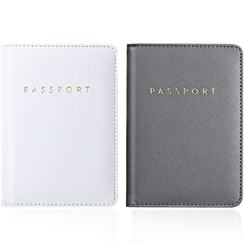 2 Pieces Bridal Passport Covers Holder Travel Wallet Passport Case (White and Grey)