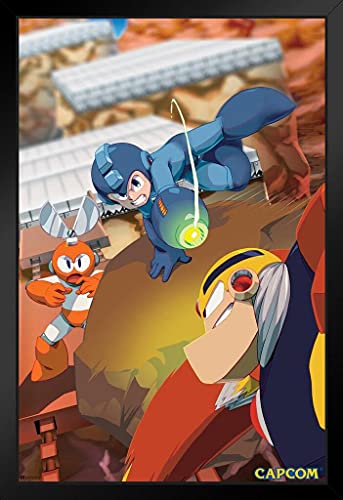 Mega Man Boss Fight Video Game Video Gamer Classic Retro Vintage 90s Gaming MegaMan Capcom Legacy Collection Megaman 11 Mega Man X Dr Wily Black Wood Framed Art Poster 14x20