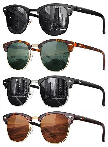 FURISHQI 4 PACK Classic Polarized Sunglasses for Men and Women Retro Style Semi Rimless Frame Sun Glasses 100% UV Protection Goggles