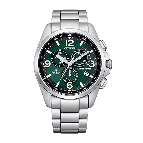 Citizen Men's Promater Land Eco-Drive Stainless Steel Chronograph Watch, Atomic Timekeeping, Power Reserve Indicator, Luminous Hands and Markers, Sapphire Crystal, Green Dial (Model: CB5921-59X)
