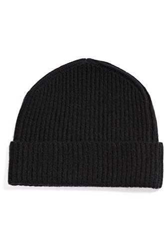 Fishers Finery Men's 100% Cashmere Ribbed Hat; Cuffed; Super Soft (Black),One Size Fits Most