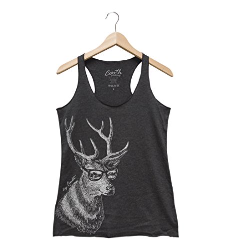 Couthclothing Women's Deer Sunglasses Racerback Tank Top (L, Charcoal Black)